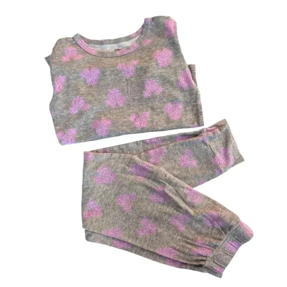 Disney Minnie Mouse Girls 2pc Colorful Soft Pajamas Cotton Sleep Set SZ 8 Gray